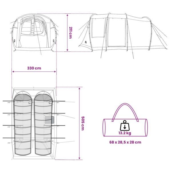 vidaXL Tunelový stan Modrá 505 x 330 x 204 cm – Obrázok 12
