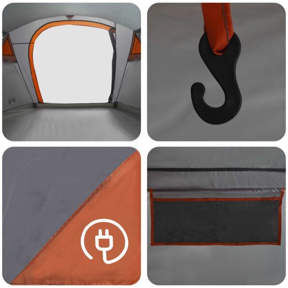 vidaXL Tunelový stan Šedá a oranžová 505 x 330 x 204 cm – Obrázok 9