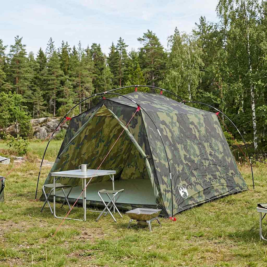 42019364_1.jpg vidaXL Tunelový stan Maskáčová Pre 2 osoby 185T Polyester s PU náterom – Obrázok 1