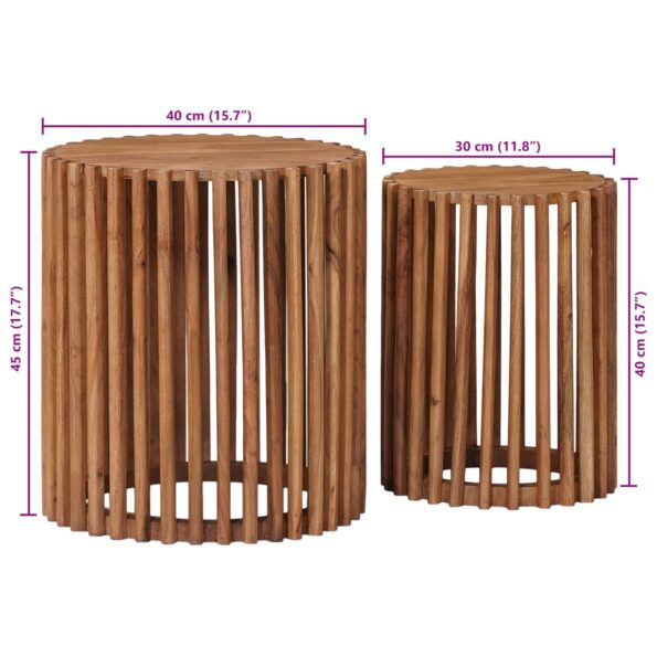 vidaXL Ručne vyrobená súprava vedľajších stolíkov 2 pcs Teaková hnedá – Obrázok 12
