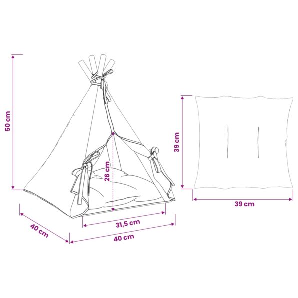 vidaXL Psí teepee s vankúšom Biela 40 x 40 x 50 cm Polyester – Obrázok 10