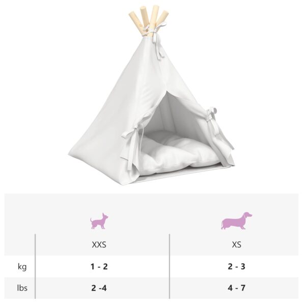 vidaXL Psí teepee s vankúšom Biela 40 x 40 x 50 cm Polyester – Obrázok 11