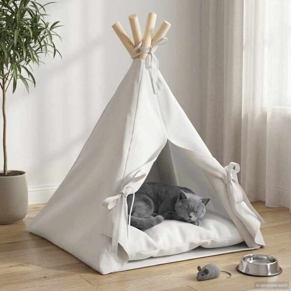 vidaXL Psí teepee s vankúšom Biela 40 x 40 x 50 cm Polyester – Obrázok 3