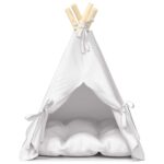 vidaXL Psí teepee s vankúšom Biela 40 x 40 x 50 cm Polyester – Obrázok 5