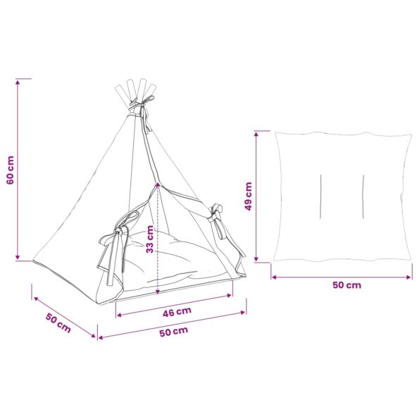 vidaXL Psí teepee s vankúšom Biela 50 x 50 x 60 cm Polyester – Obrázok 10