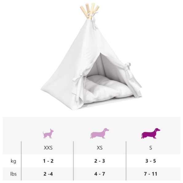 vidaXL Psí teepee s vankúšom Biela 50 x 50 x 60 cm Polyester – Obrázok 11