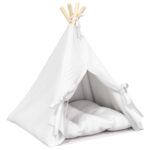 vidaXL Psí teepee s vankúšom Biela 50 x 50 x 60 cm Polyester – Obrázok 2