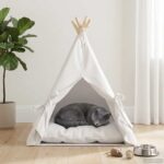 vidaXL Psí teepee s vankúšom Biela 50 x 50 x 60 cm Polyester – Obrázok 3