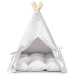 vidaXL Psí teepee s vankúšom Biela 50 x 50 x 60 cm Polyester – Obrázok 5