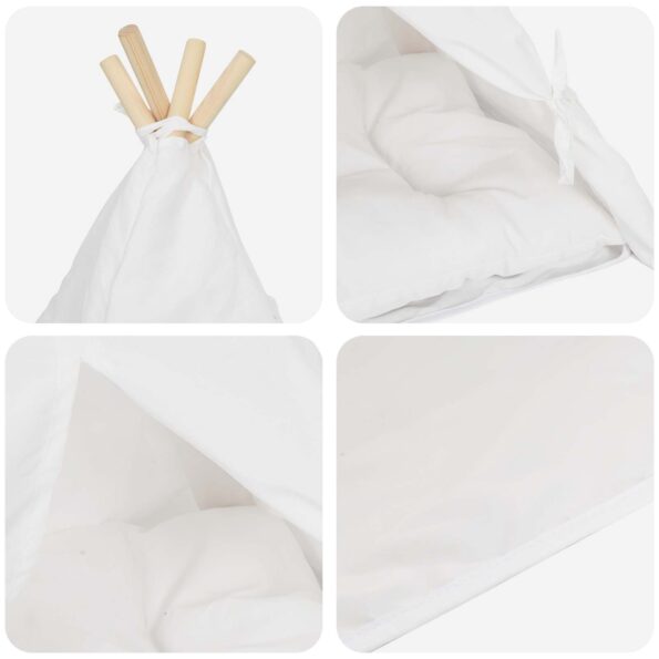 vidaXL Psí teepee s vankúšom Biela 50 x 50 x 60 cm Polyester – Obrázok 8