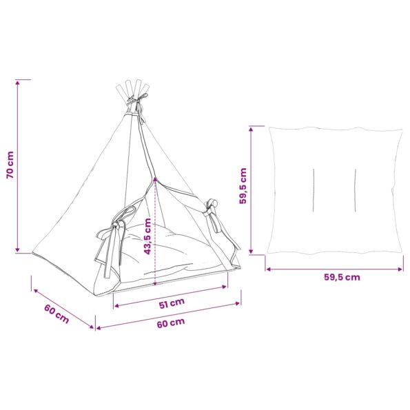 vidaXL Psí teepee s vankúšom Biela 60 x 60 x 70 cm Polyester – Obrázok 10