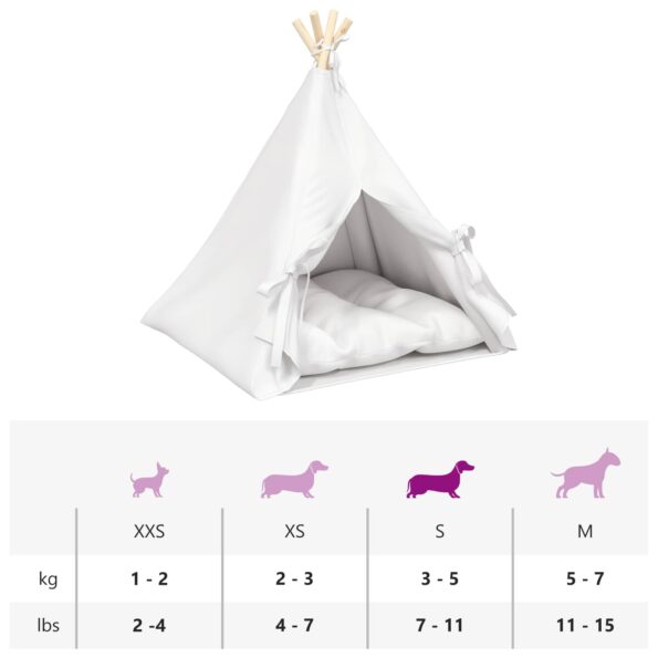 vidaXL Psí teepee s vankúšom Biela 60 x 60 x 70 cm Polyester – Obrázok 11