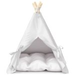 vidaXL Psí teepee s vankúšom Biela 60 x 60 x 70 cm Polyester – Obrázok 5
