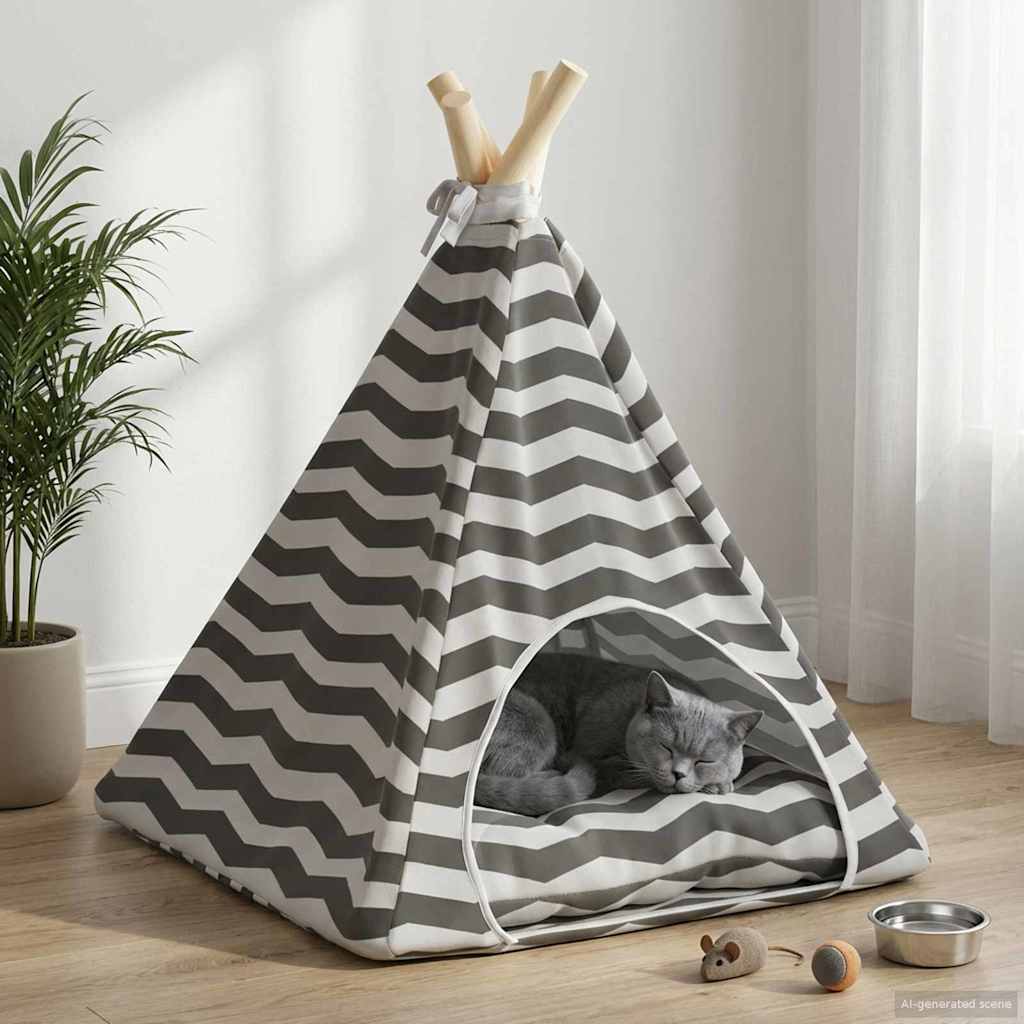 42020255_1.jpg vidaXL Psí teepee s vankúšom Biela a šedá 40 x 40 x 50 cm Polyester – Obrázok 1