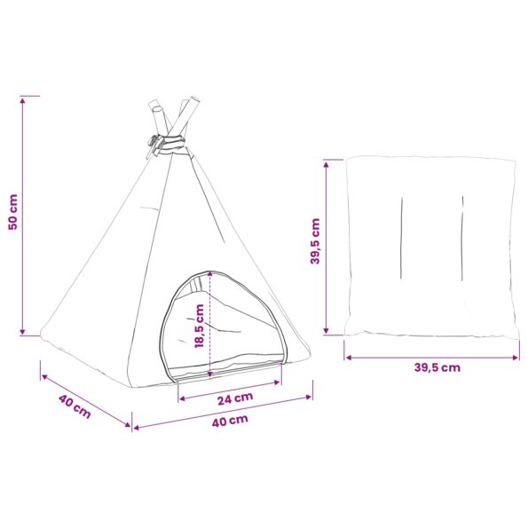 vidaXL Psí teepee s vankúšom Biela a šedá 40 x 40 x 50 cm Polyester – Obrázok 10