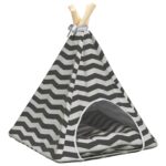 vidaXL Psí teepee s vankúšom Biela a šedá 40 x 40 x 50 cm Polyester – Obrázok 2