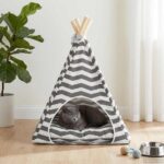 vidaXL Psí teepee s vankúšom Biela a šedá 40 x 40 x 50 cm Polyester – Obrázok 3