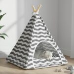 vidaXL Psí teepee s vankúšom Biela a šedá 50 x 50 x 60 cm Polyester