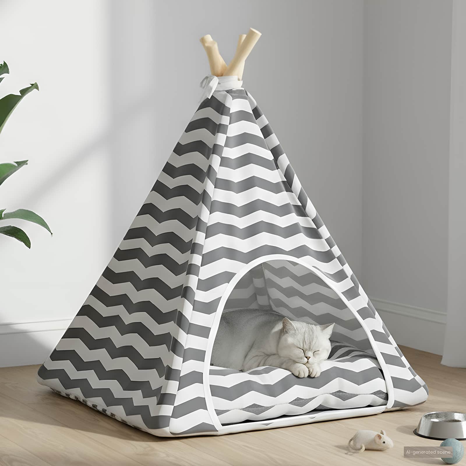 42020256_1.jpg vidaXL Psí teepee s vankúšom Biela a šedá 50 x 50 x 60 cm Polyester – Obrázok 1