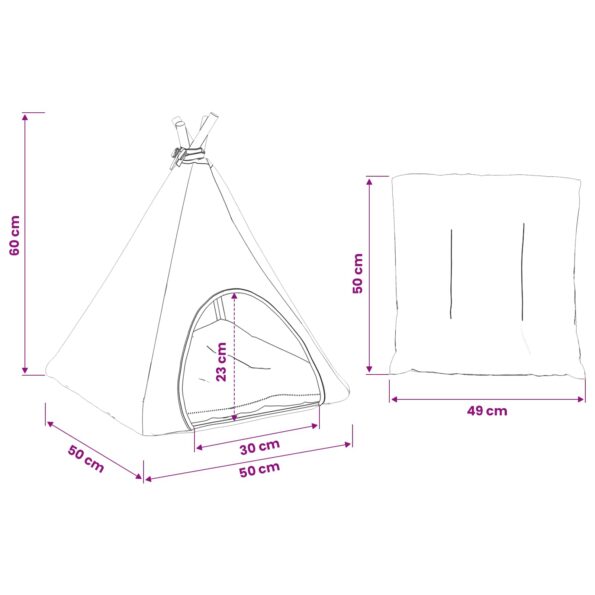 vidaXL Psí teepee s vankúšom Biela a šedá 50 x 50 x 60 cm Polyester – Obrázok 10