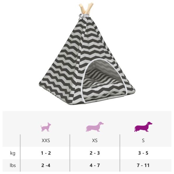vidaXL Psí teepee s vankúšom Biela a šedá 50 x 50 x 60 cm Polyester – Obrázok 11