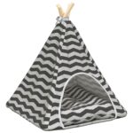 vidaXL Psí teepee s vankúšom Biela a šedá 50 x 50 x 60 cm Polyester – Obrázok 2