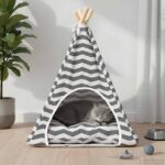 vidaXL Psí teepee s vankúšom Biela a šedá 50 x 50 x 60 cm Polyester – Obrázok 3
