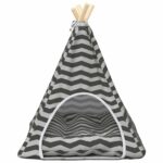 vidaXL Psí teepee s vankúšom Biela a šedá 50 x 50 x 60 cm Polyester – Obrázok 5