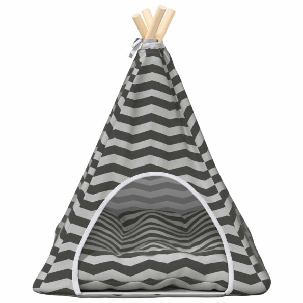 vidaXL Psí teepee s vankúšom Biela a šedá 50 x 50 x 60 cm Polyester – Obrázok 5