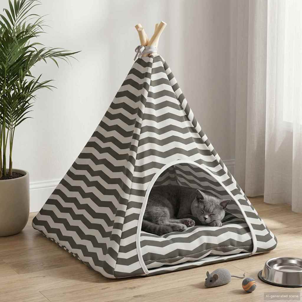 42020257_1.jpg vidaXL Psí teepee s vankúšom Biela a šedá 60 x 60 x 70 cm Polyester – Obrázok 1