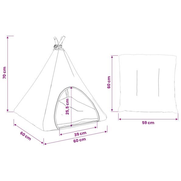 vidaXL Psí teepee s vankúšom Biela a šedá 60 x 60 x 70 cm Polyester – Obrázok 10