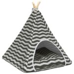 vidaXL Psí teepee s vankúšom Biela a šedá 60 x 60 x 70 cm Polyester – Obrázok 2
