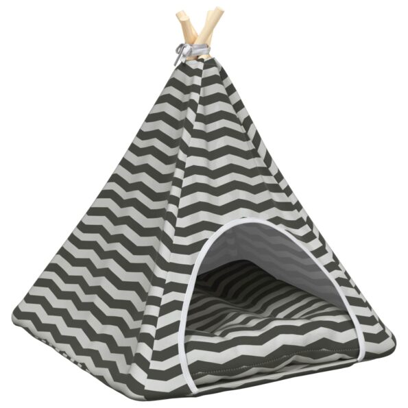vidaXL Psí teepee s vankúšom Biela a šedá 60 x 60 x 70 cm Polyester – Obrázok 2