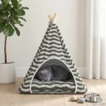 vidaXL Psí teepee s vankúšom Biela a šedá 60 x 60 x 70 cm Polyester – Obrázok 3