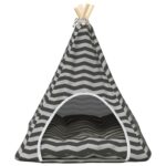 vidaXL Psí teepee s vankúšom Biela a šedá 60 x 60 x 70 cm Polyester – Obrázok 5