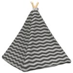 vidaXL Psí teepee s vankúšom Biela a šedá 60 x 60 x 70 cm Polyester – Obrázok 7