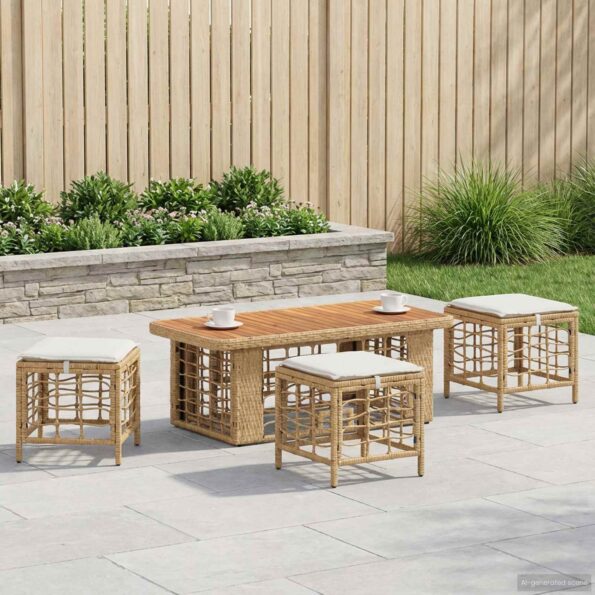 vidaXL Záhradný jedálenský set s vankúšom 4 pcs Prírodná a biela – Obrázok 3