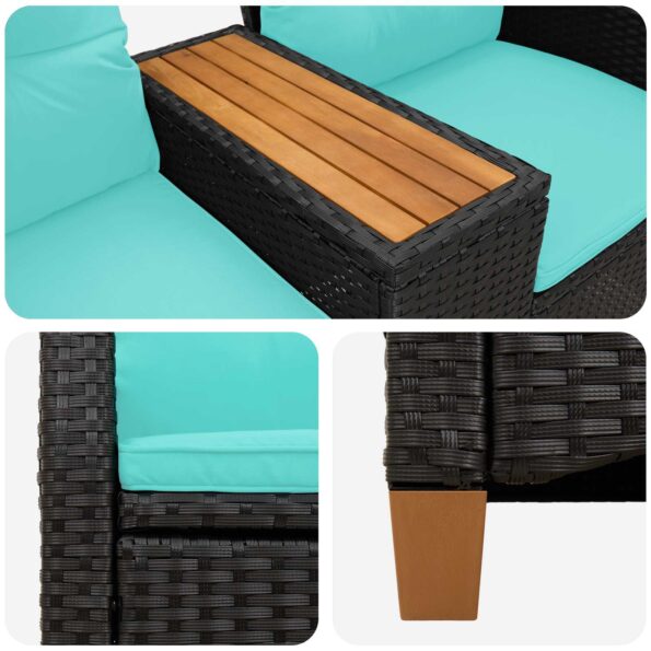 vidaXL Hojdačka s tabletou Čierna a tyrkysová 126 x 65 x 112 cm – Obrázok 7