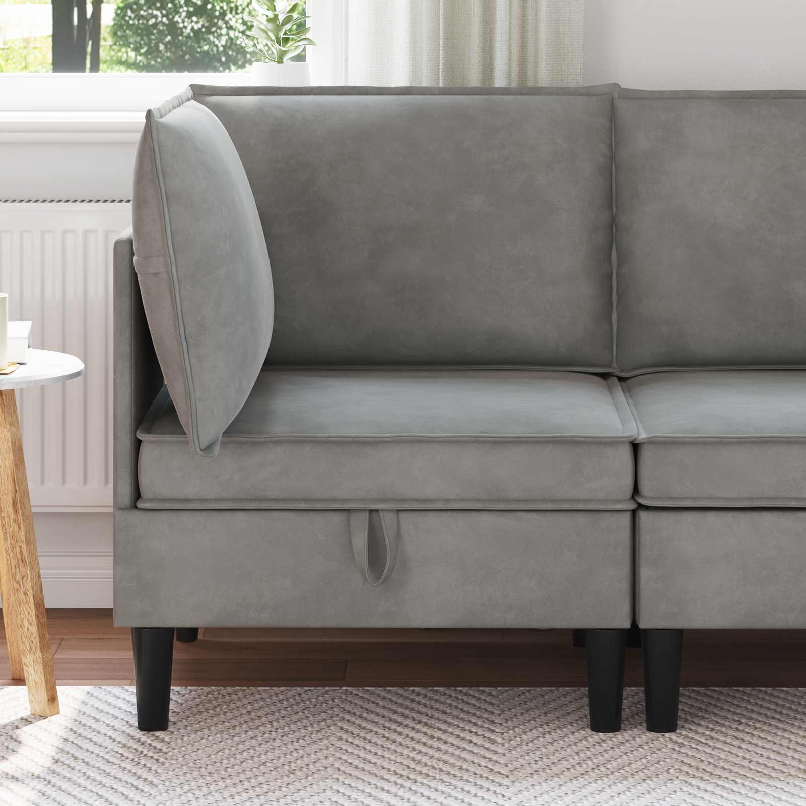 42027077_1.jpg vidaXL Sofa s úložným priestorom Svetlosivá Zamat – Obrázok 1