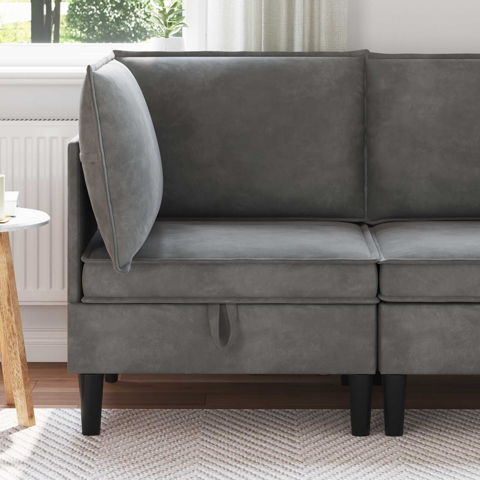 42027078_1.jpg vidaXL Sofa s úložným priestorom Tmavosivá Zamat – Obrázok 1