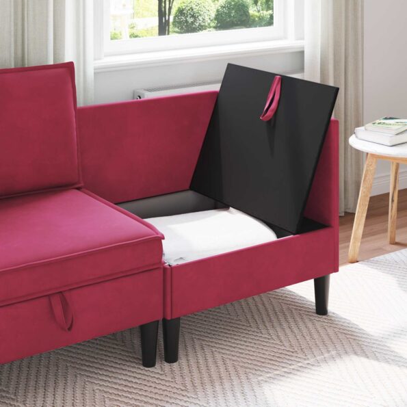 vidaXL Sofa s úložným priestorom Víno červené Zamat – Obrázok 3