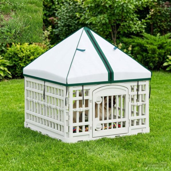 vidaXL 4 panelový psí výbeh s strechou 63 x 63 x 67 cm Plast Biela – Obrázok 4