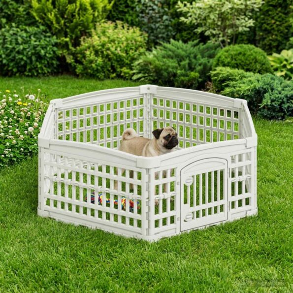 vidaXL 6 panelový psí výbeh 122 x 106 x 40 cm Plast Biela Skladací – Obrázok 4