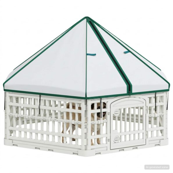 vidaXL 6 panelový psí výbeh 122 x 106 x 79 cm Plast Biela Skladací – Obrázok 3