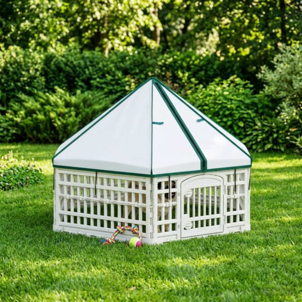 vidaXL 6 panelový psí výbeh 122 x 106 x 79 cm Plast Biela Skladací – Obrázok 4
