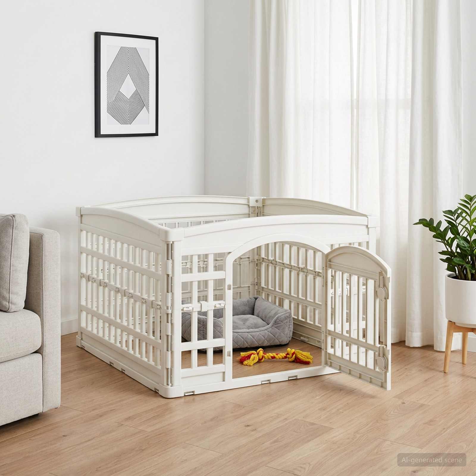 42027219_1.jpg vidaXL 4-panelový psí hrací priestor 91 x 91 x 58 cm Plast Biela – Obrázok 1