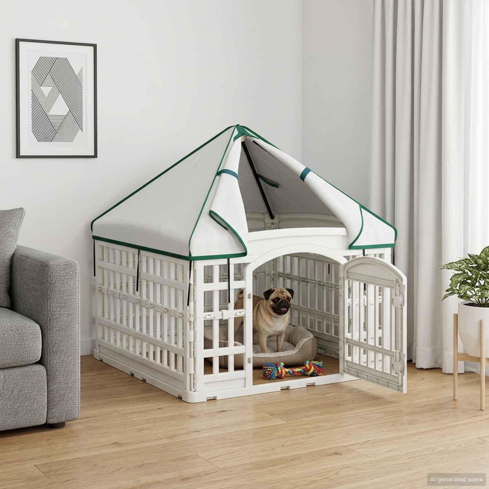 42027220_1.jpg vidaXL 4 panelový psí výbeh s strechou 88 x 58 cm Plast Biela Skladací – Obrázok 1
