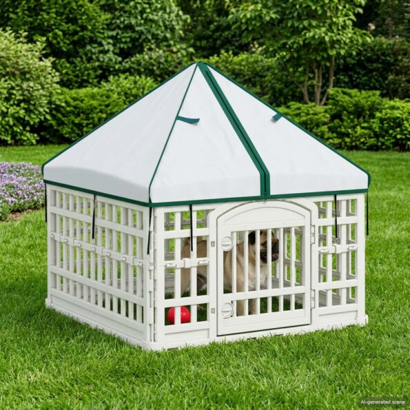 vidaXL 4 panelový psí výbeh s strechou 88 x 58 cm Plast Biela Skladací – Obrázok 4