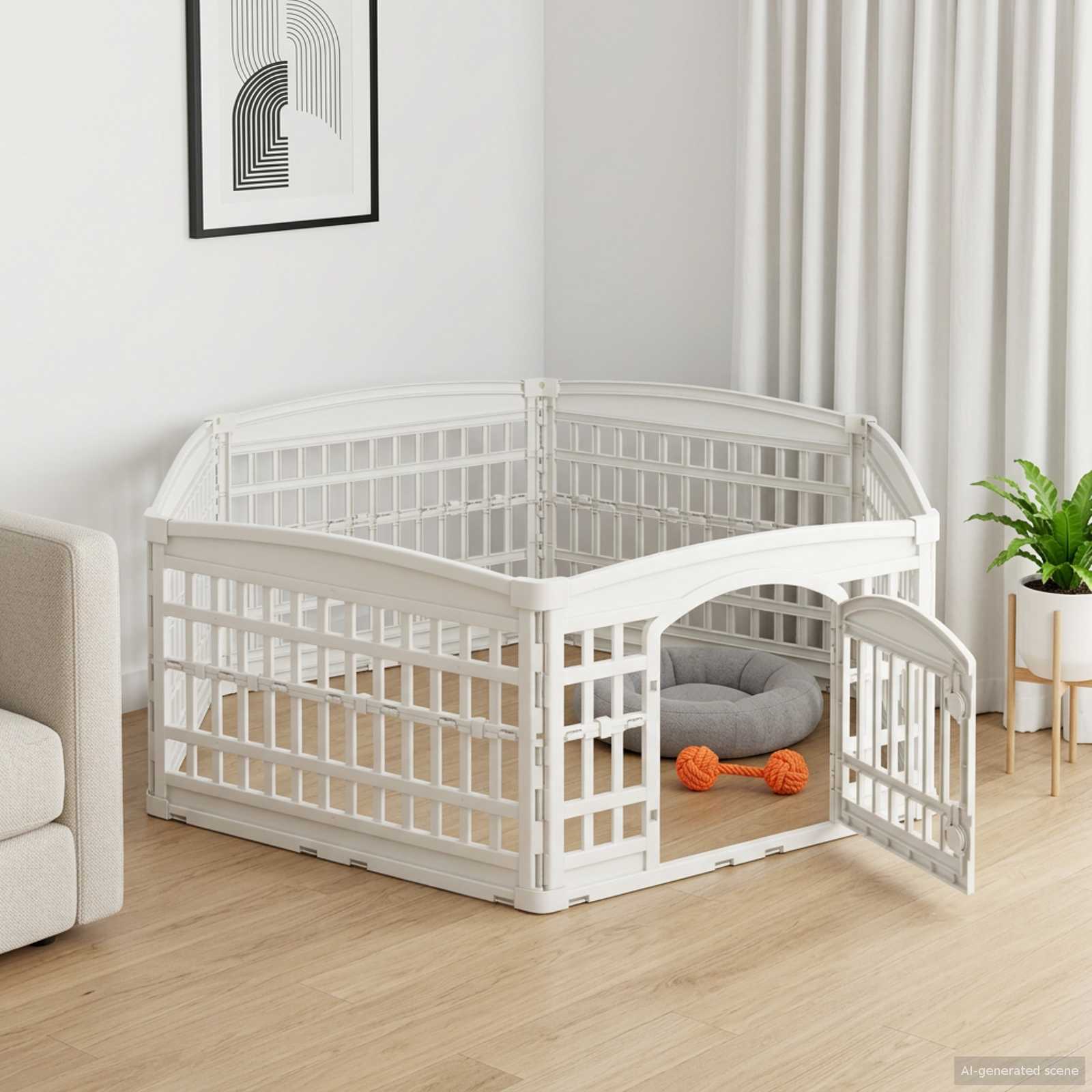 42027223_1.jpg vidaXL 6 panelový psí výbeh 179 x 151 x 58 cm Plast Biela Skladací – Obrázok 1