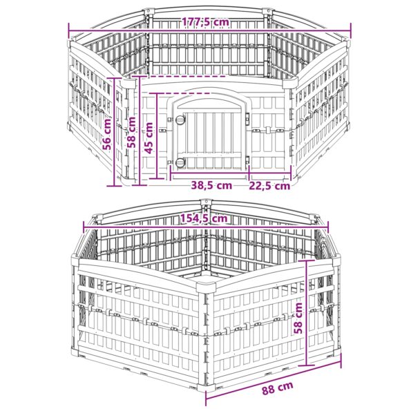 vidaXL 6 panelový psí výbeh 179 x 151 x 58 cm Plast Biela Skladací – Obrázok 9